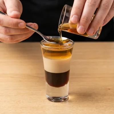 De la même manière, verser le grand manier sur le dessus de votre verre. 

Servir avec un agitateur.